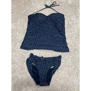 Gap Navy Polka Dot Halter Swim Long-line Top Tankini Set